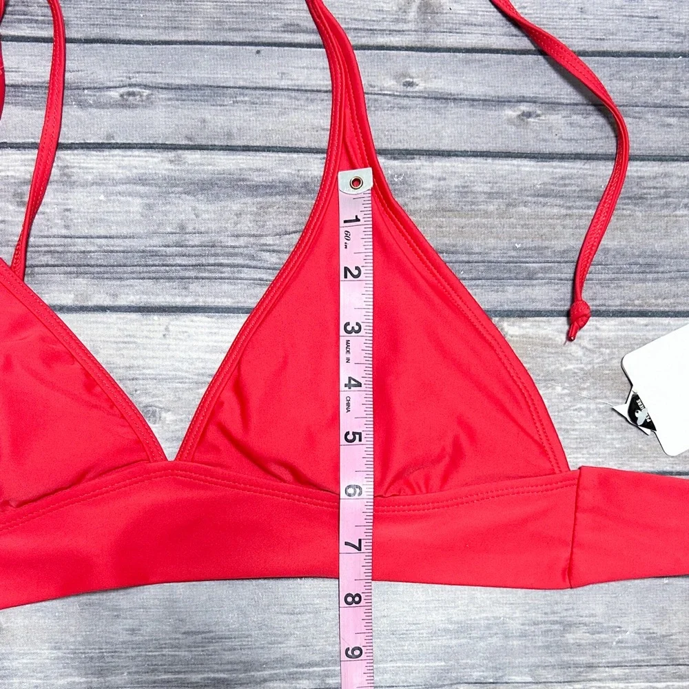 Body Glove Red Triangle Halter Back Tie Removable Pads Bikini Top Small NWT NOS